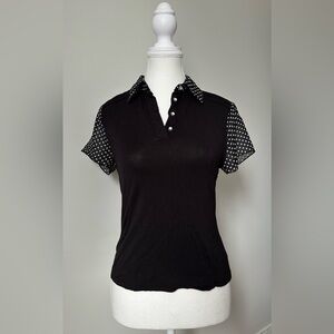 LISA INTERNATIONAL Vintage Polka Dot Preppy Retro Collared Short Sleeve Size SP